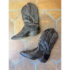 J. Chisholm Vintage Cowboy Boots 10 Dark Brown Western Handcrafted USA Festival